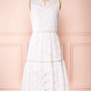 White A-Line summer dress, in open-work cotton, fully lined - brand new, size L.